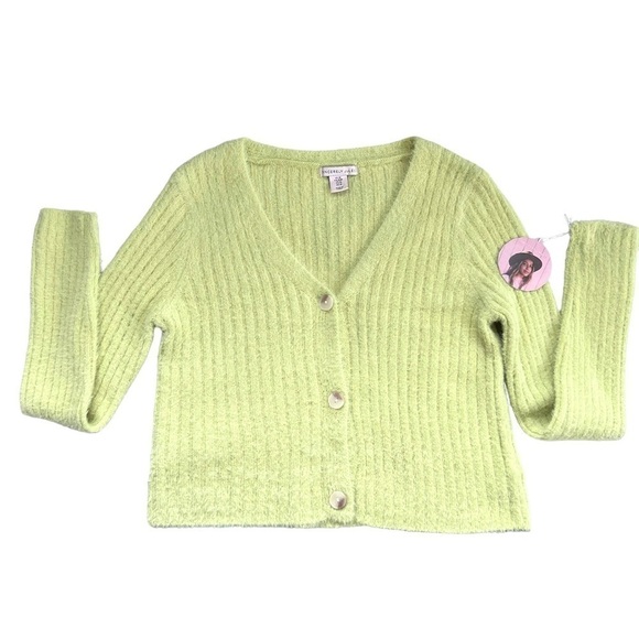 🎁 Sincerely Jules Lime Green Soft Cardigan Sweater Size M - Picture 9 of 10